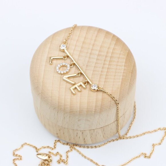 Rose Gold LOVE Necklace with Dainty CZ Charms - Adjustable Chain, XPNL0411 - Picture 3 of 13